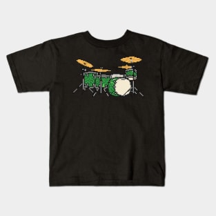 Pixel Green Sparkle Drums Kids T-Shirt